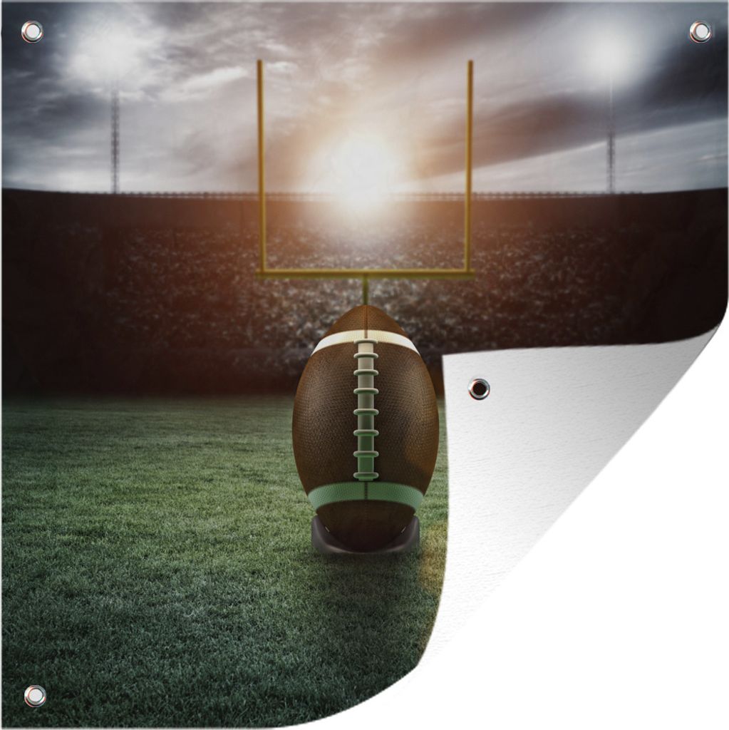 MuchoWow 100x100 cm Outdoor-Poster Gartendeko Sichtschutz Garten Poster für den Garten Sonnenstrahlen über dem American Football und dem Spiel...