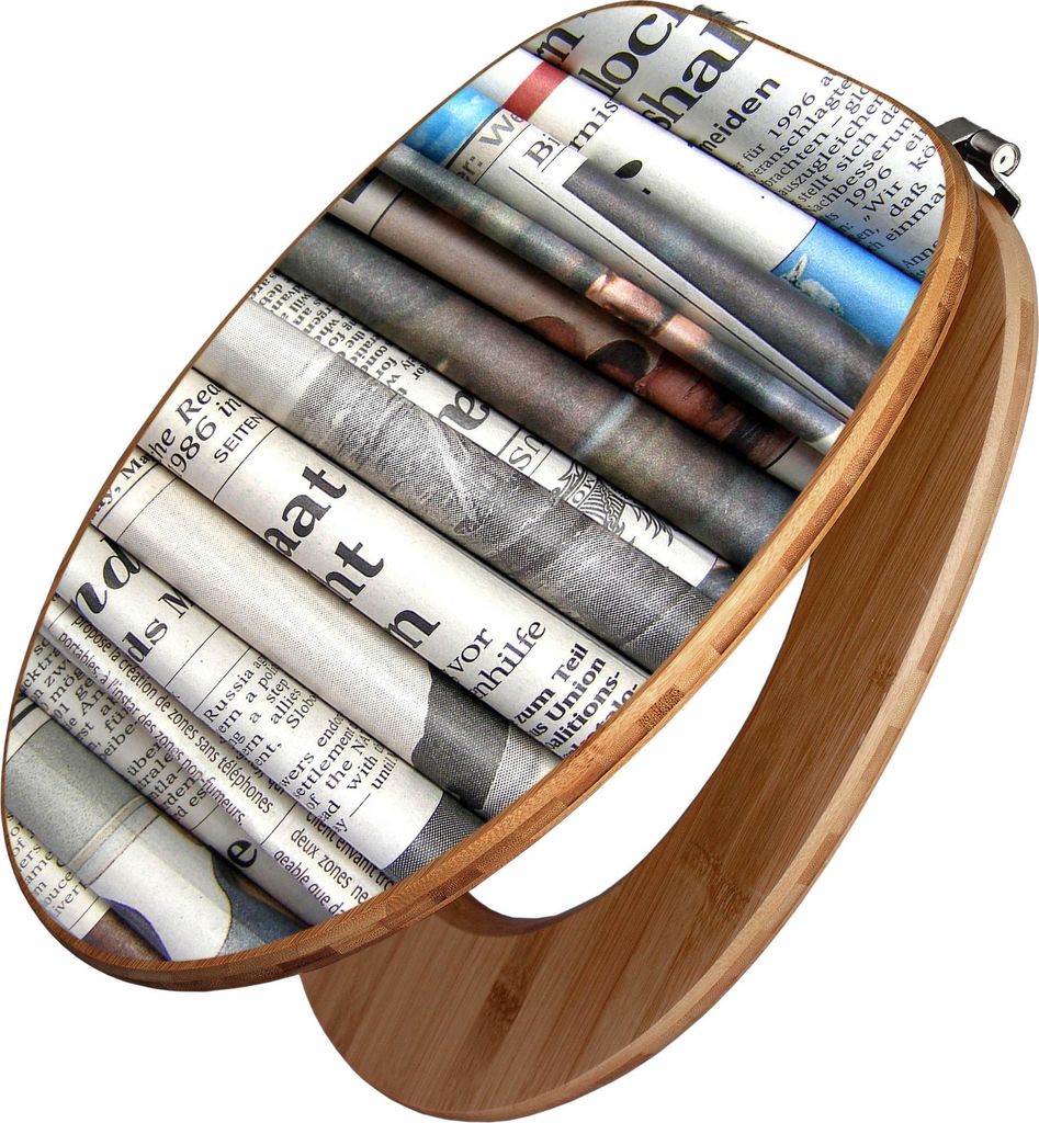 banjado Design WC Sitz Bambus 44x38x5cm - Zeitungen - Toilettendeckel/Toilettensitz Bambus - hochwertiger Bambus Klodeckel/WC-Sitz mit Universal Sc...