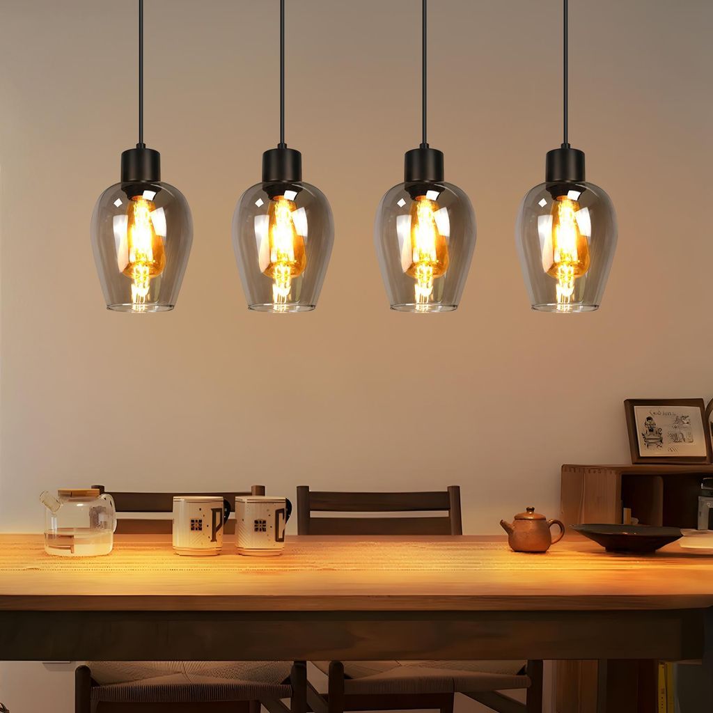 ZMH Pendelleuchte 4 Flammig Hängelampe Schwarz - Pendellampe E27 Vintage Hängeleuchte Glas für Esstisch Esszimmer Kücheninsel Hotel Wohnzimmer ...
