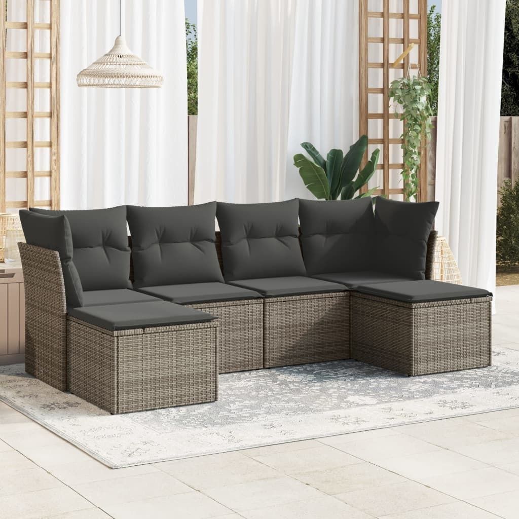 6-tlg. Garten-Sofagarnitur - Gartenmöbel Lounge-Set mit Kissen Grau Poly Rattan,50,2 Kg
