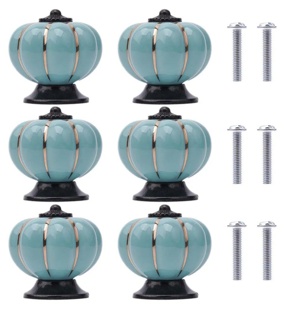 Lot de 6 poignées pour cuisine et bureau en céramique bleue citrouille