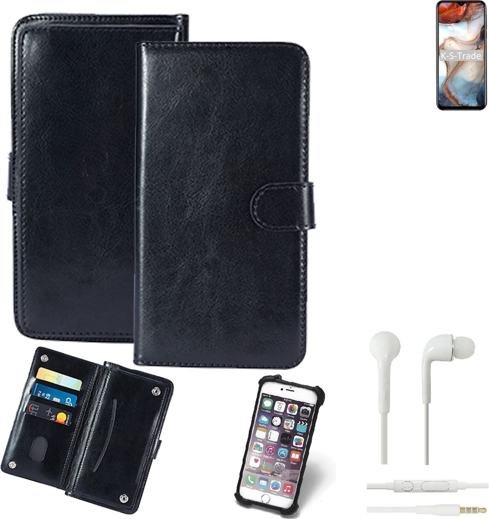 K-S-Trade 360° Hülle kompatibel mit Blackview A60 Plus inkl. Headphones schwarz Kunstleder Case BookCase WalletCase Kunstlederederhülle