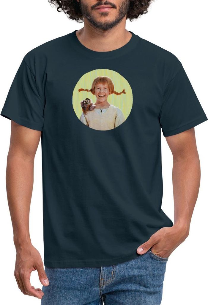Spreadshirt Pippi Langstrumpf Mit Herr Nilsson Portrait Männer T-Shirt, 4XL, Navy