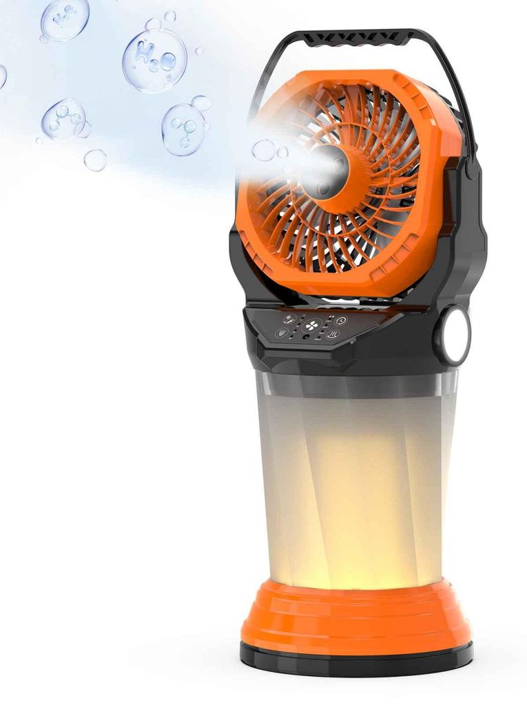 Zimilo 15000 mAh Ventilator mit Wassernebel, mit Griff, 2000 ml Wassertank, 4 Geschwindigkeiten, 90° Oszillation, RGB Nachtlicht, Orange