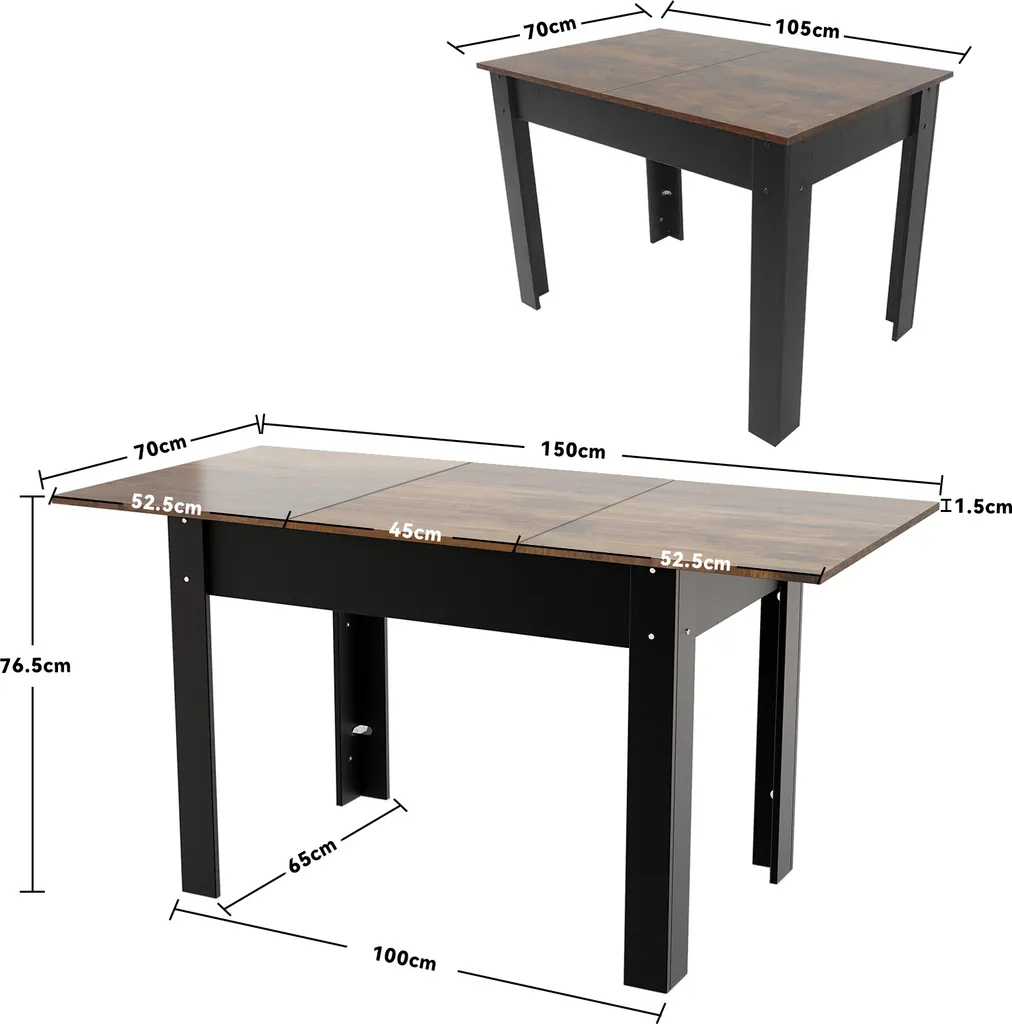 Table pliante gain de place 150 cm plateau MDF renforcé noir brun - 5