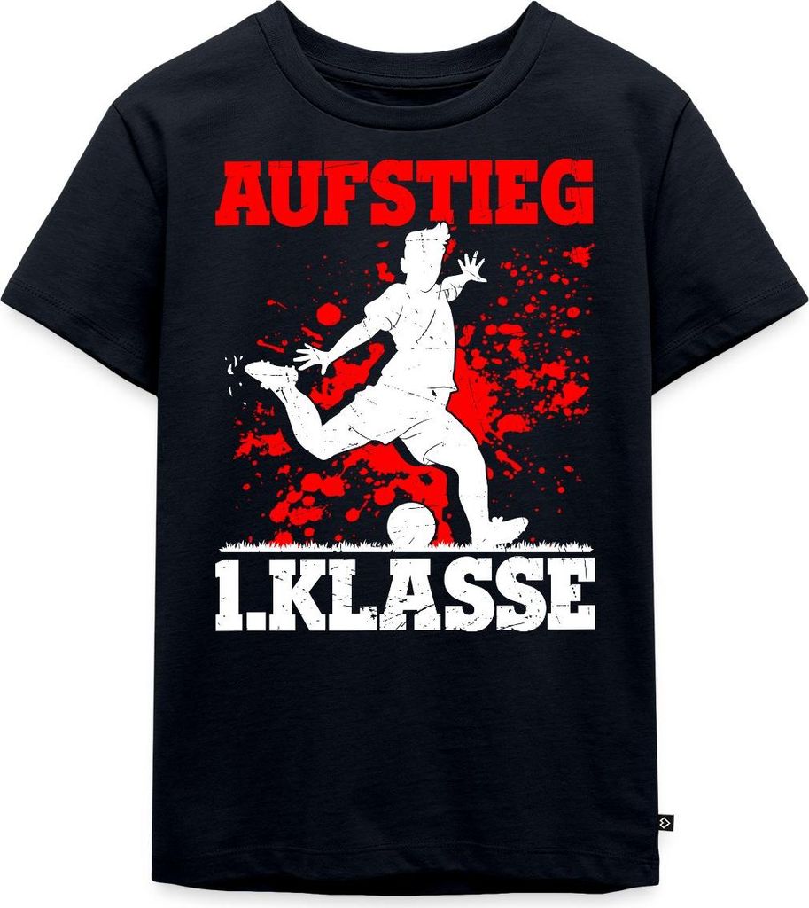 Spreadshirt Aufstieg 1. Klasse Schulanfang Fußball Rot Kinder Premium T-Shirt, 98/104 (2 Jahre), Navy