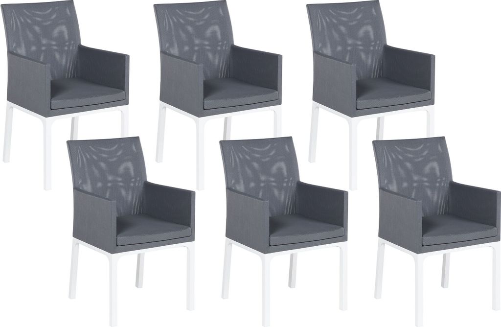 BELIANI Gartenstuhl 6er Set Grau und Weiß Aluminium mit Stoffbezug Armlehnen Schnell Trocknender Schaumstoff Modern Outdoor Indoor Terrasse Balkon