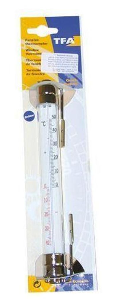 A window thermometer is displayed in its retail packaging.