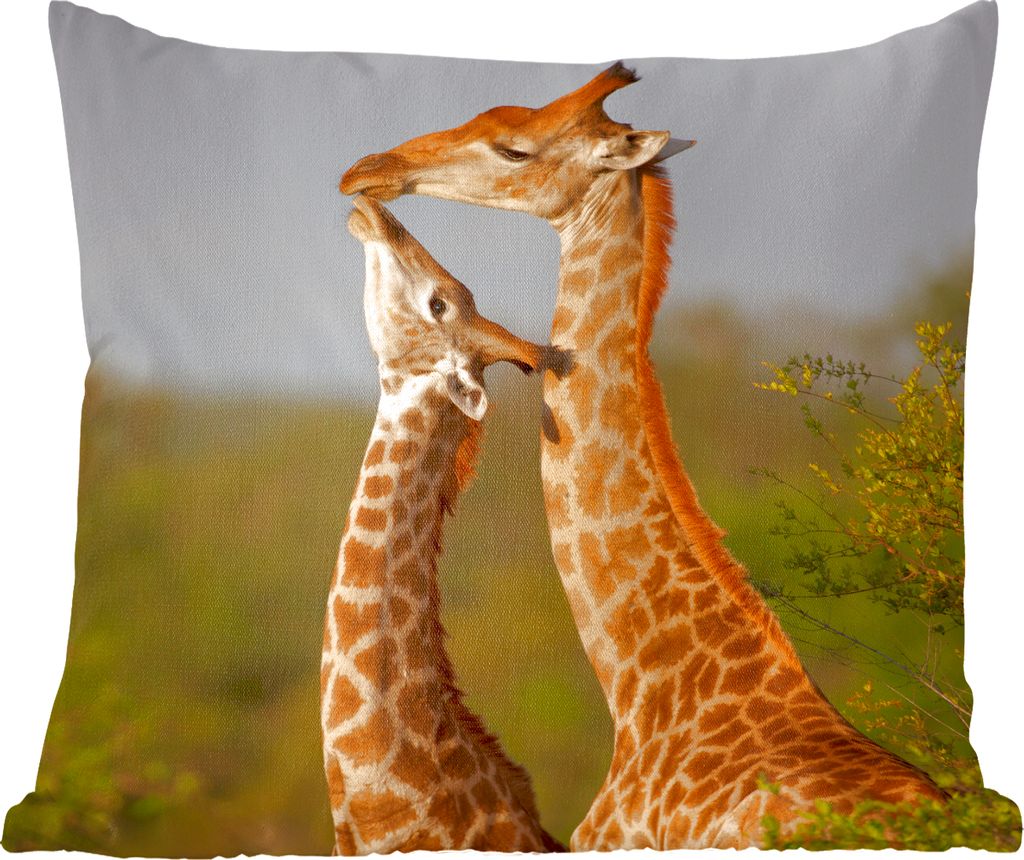 MuchoWow Zierkissen Sofakissen Wohnzimmer Dekokissen 40x40 cm Giraffe - Baum - Kalb - Porträt - Foto Kissen - Schlafzimmer Dekoration