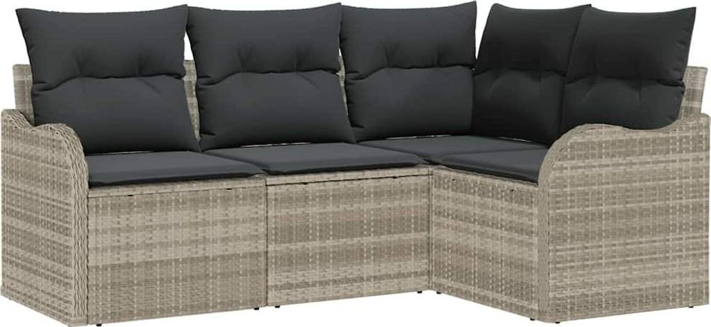 Gartensofa-set mit Speicher 4 pcs Hellgrau Poly-Rattan