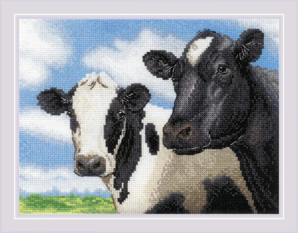 Canevas point de croix compté motif vaches pour broderie Riolis