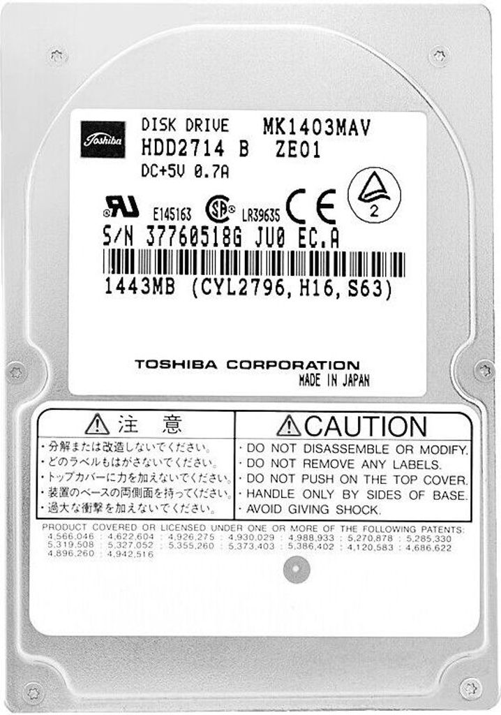 Festplatte Toshiba MK1403MAV 1.4GB ATA/IDE 4200Rpm 2,5" Zoll