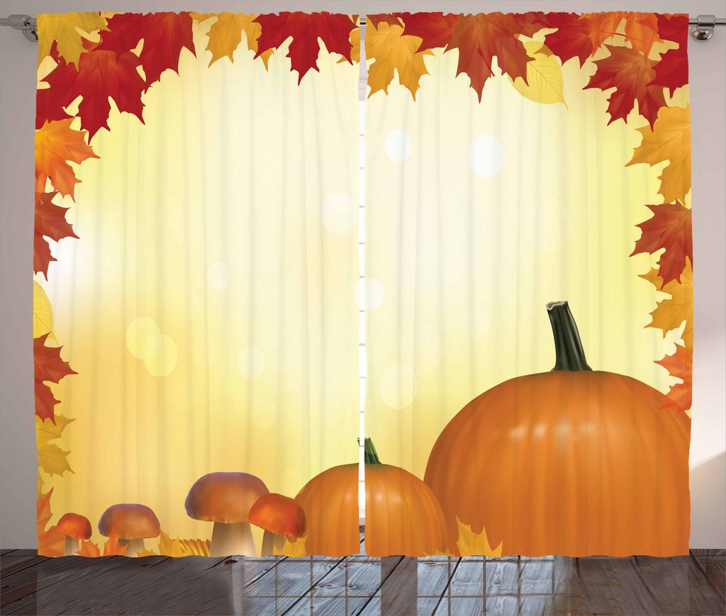 ABAKUHAUS Ernte Rustikaler Vorhang, Pilze Pumpkins, Wohnzimmer Universalband Gardinen mit Schlaufen und Haken, 280 x 175 cm, Pale Gelb Orange Rot