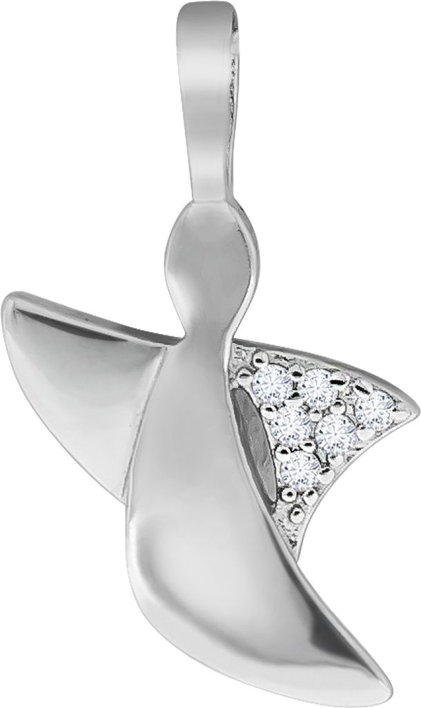 V Anhänger 925/- Sterling Silber rhodiniert Engel Zirkonia weiß