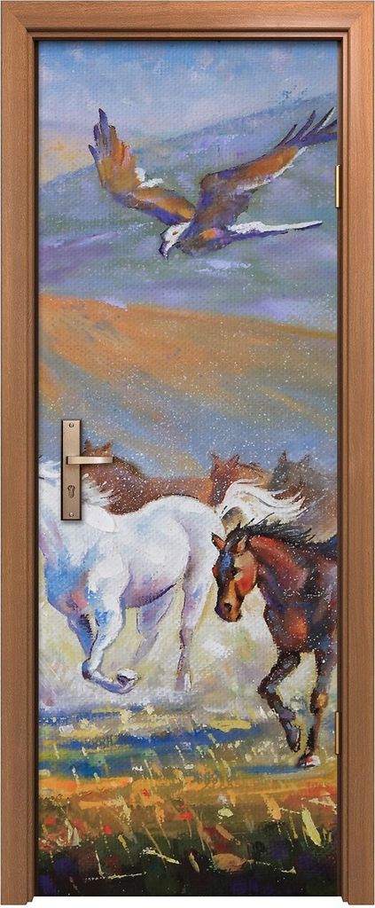 Türposter 70x200 cm Türaufkleber Türtapete Türfolie Klebefolie Tiere Malerei Pferde Vögel fliege