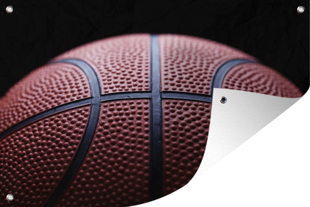 MuchoWow 120x80 cm Outdoor-Poster Gartendeko Sichtschutz Garten Poster für den Garten Ein Basketball auf schwarzem Hintergrund