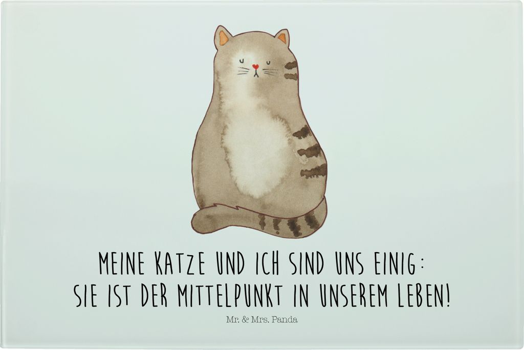 Mr. & Mrs. Panda schneidbrett Katze Sitzen - Weiß - Geschenk, Schneidebrett Aus Glas, Herz, Schneidplatte, Liebe, Familie, Cat, Hackbrett