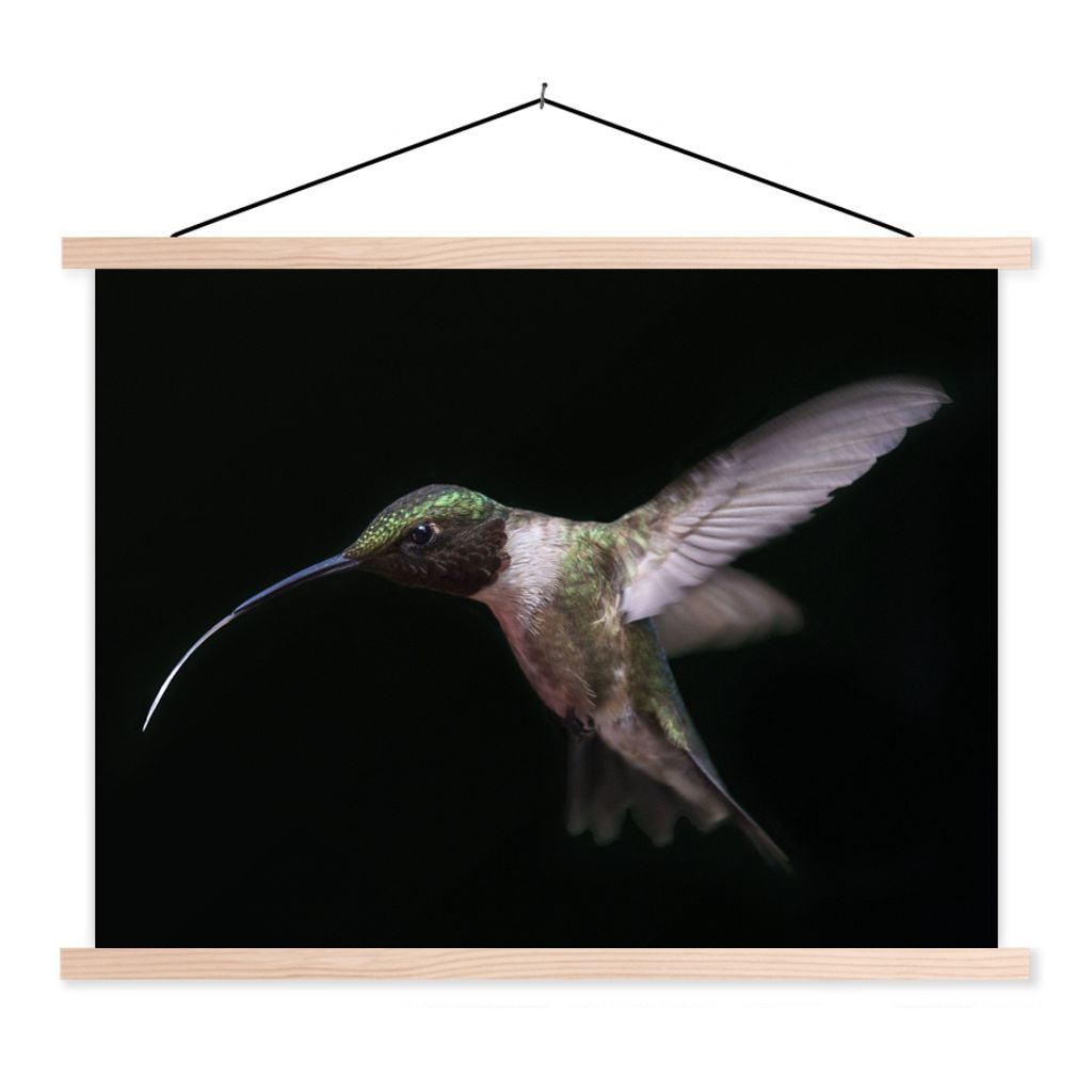 MuchoWow Textilposter Kolibri - Vogel - Federn 150x113 cm mit holzfarbenen Rahmen - Poster
