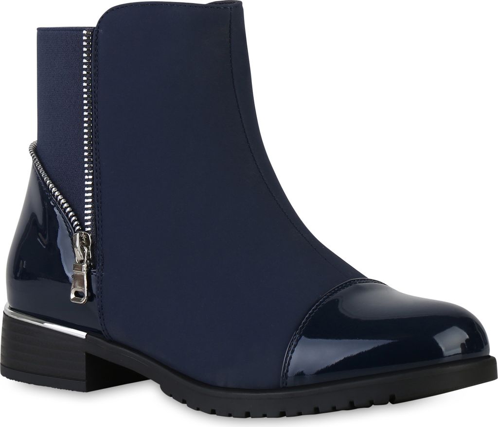 VAN HILL Damen Stiefeletten Julia - Lack Mit Blockabsatz & Reißverschluss