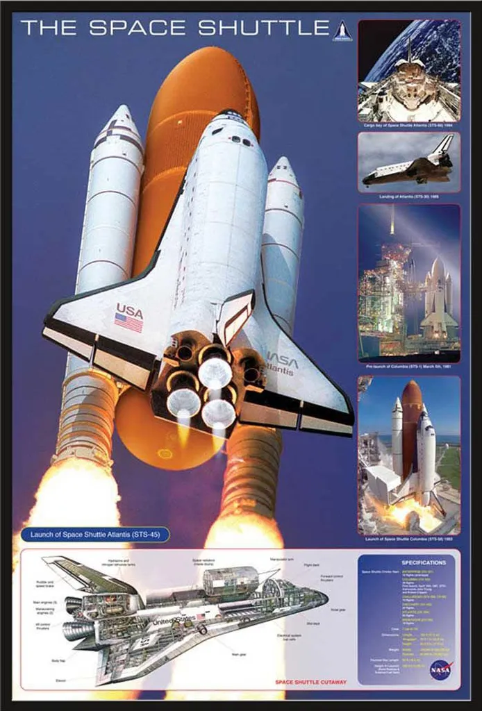 Décoration chambre enfant : Affiche Navette Spatiale et cadre noir
