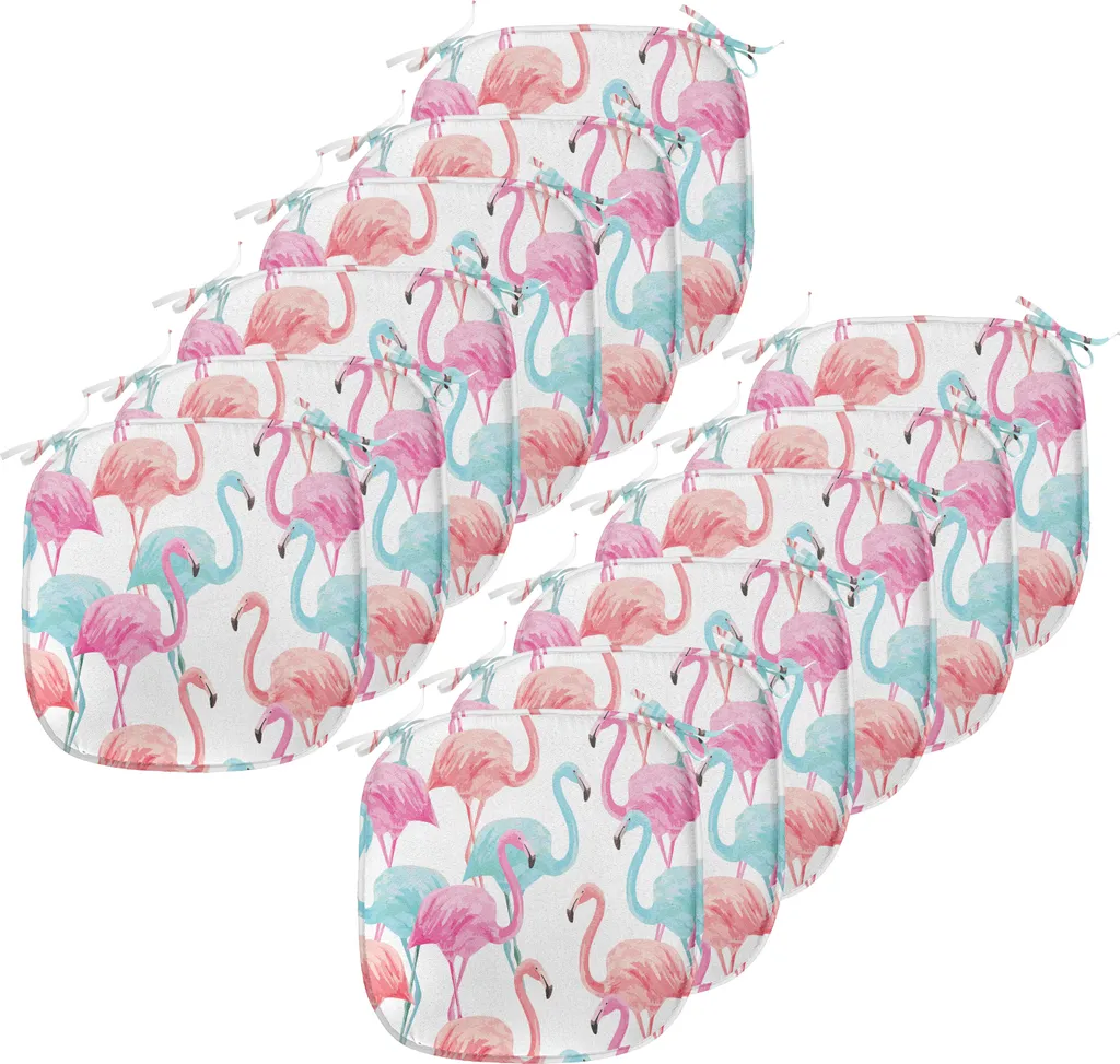 ABAKUHAUS Imbottitura per sedie da sala da pranzo, Hawaii Flamingos, cuscino decorativo impermeabile con cinturini per sedie da cucina, 40 cm x 40 cm - confezione da 12, azzurro salmone rosa