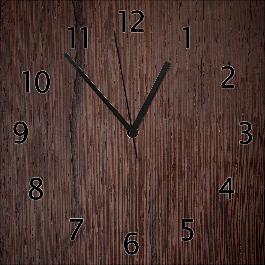 Wallario Design Wanduhr Holz-Optik Textur dunkelbraunes Holz aus Echtglas, Größe 30 x 30 cm