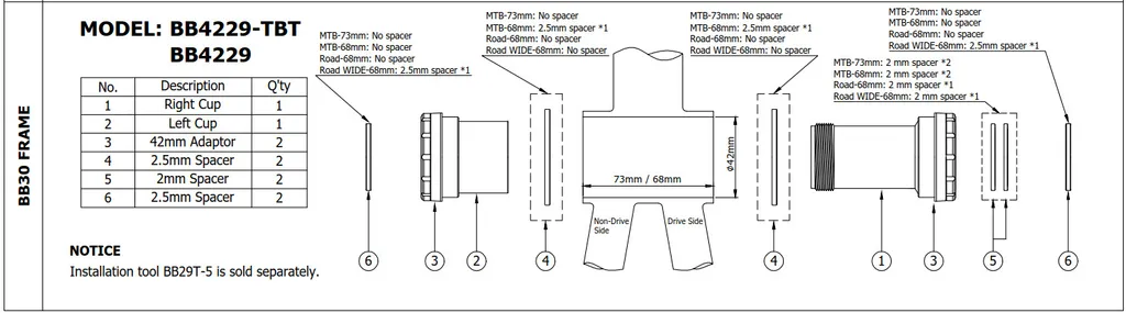 Boîtier de Pédalier pour Cadre BB30 et Pédalier Sram DUB TOKEN Noir - 4