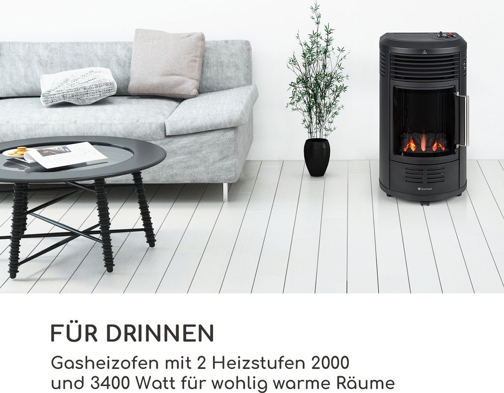 Andora Deluxe Gasheizofen Gasheizer Feuerschein bis 3,4kW Produktbild 2
