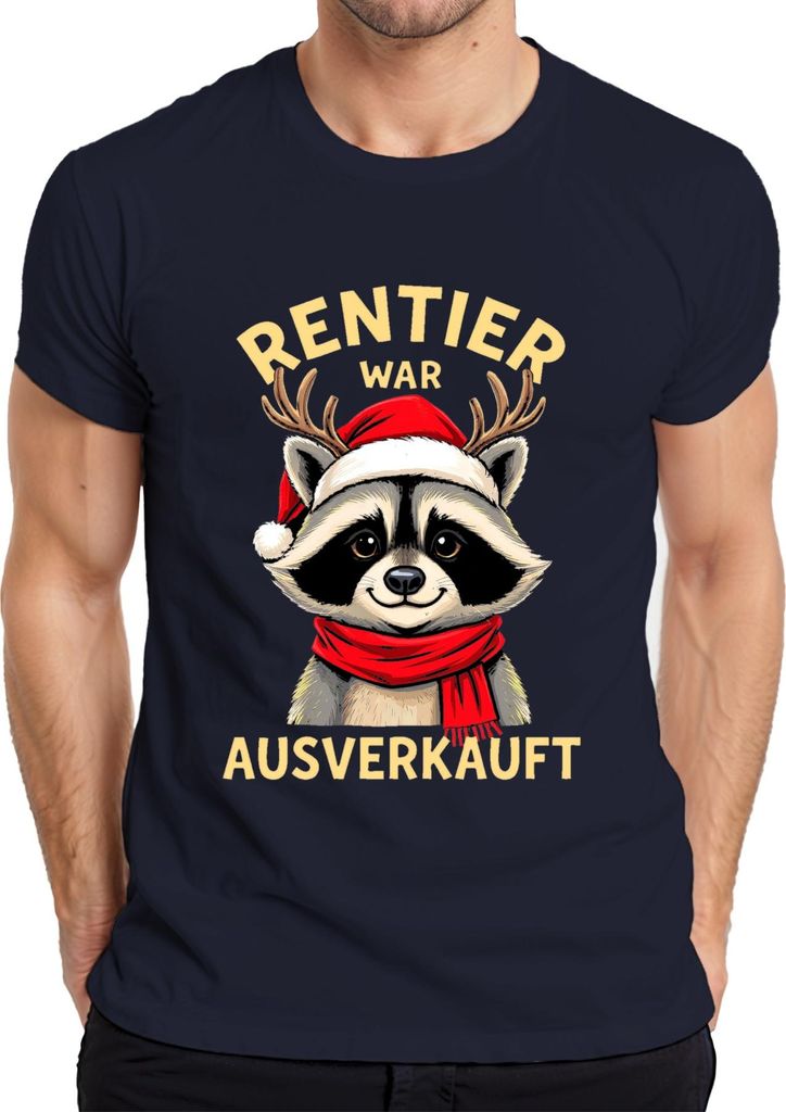 Rentier war t Waschbär Weihnachten lustig Geschenk Herren T-Shirt, Navy, XXL