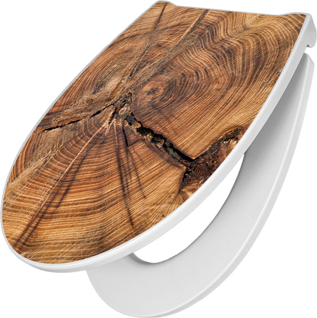 banjado Premium Toilettendeckel mit Absenkautomatik 44x37cm - Jahresringe - WC Brille Soft Close - hygienischer Toilettendeckel/Klodeckel Duroplast...
