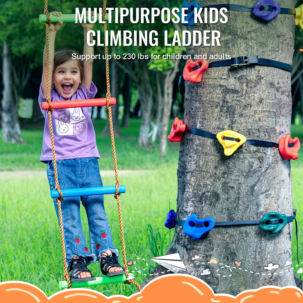 Set di arrampicata sull'albero per ninja VEVOR, 12 prese per l'arrampicata sull'albero, 6 imbracature a cricchetto e una scala per l'arrampicata, rocce per l'arrampicata per bambini e adulti, di diversi colori e forme, per i guerrieri ninja all'aperto - 5