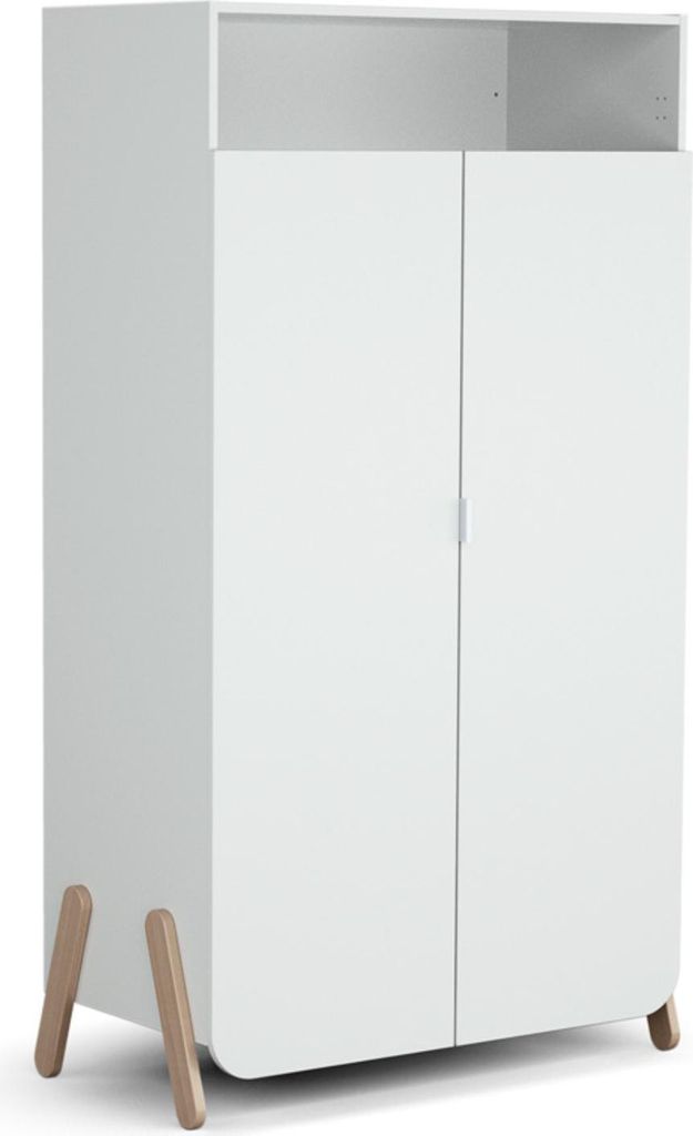 AT4 – Kindergarderobe mit 2 Holztüren PIRATE Weiß und Buche 100 x 50 x 176 cm | 1 Kleiderschrank und 6 Regale, davon 4 verstellbar