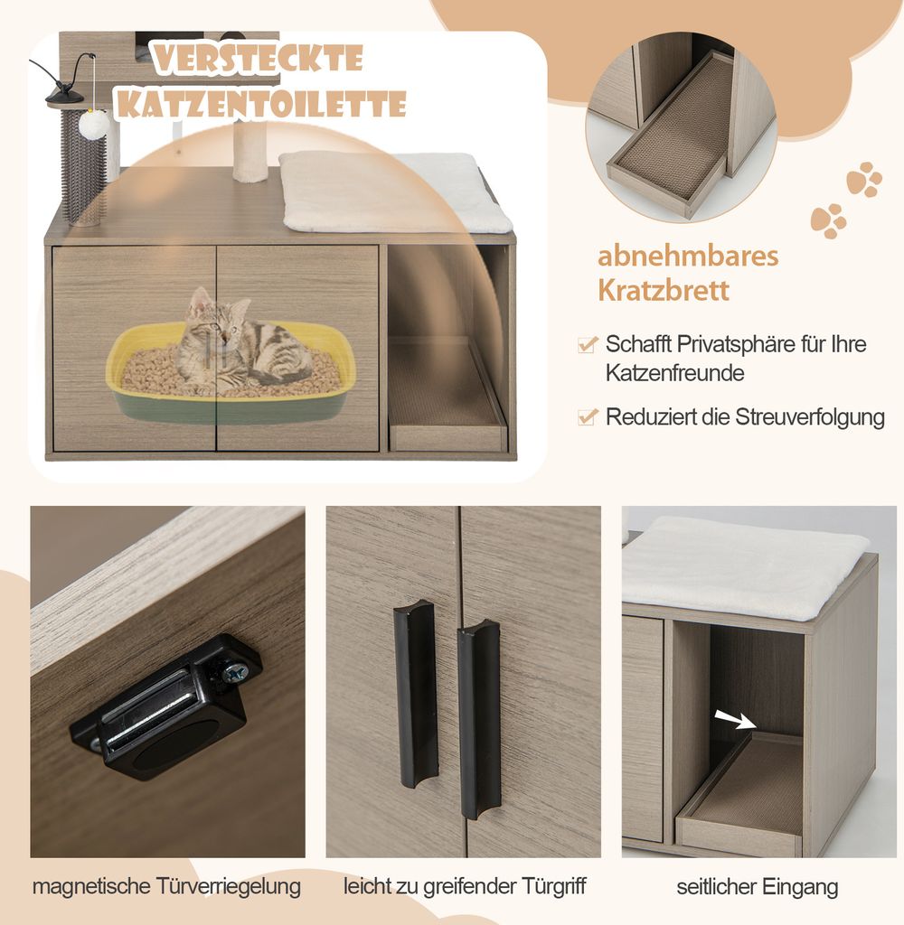 COSTWAY Kratzbaum mit Katzenklo und Höhle, 2-in-1 Produktbild 8