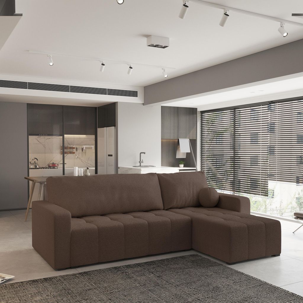 Masseno Ecksofa VOLIRA mit Schlaffunktion L-Form, Sofa mit Bettkasten, Wohnzimmersofa, Couch, Soffa, Bettsofa, Couchgarnitur- Braun, QUELLE 25