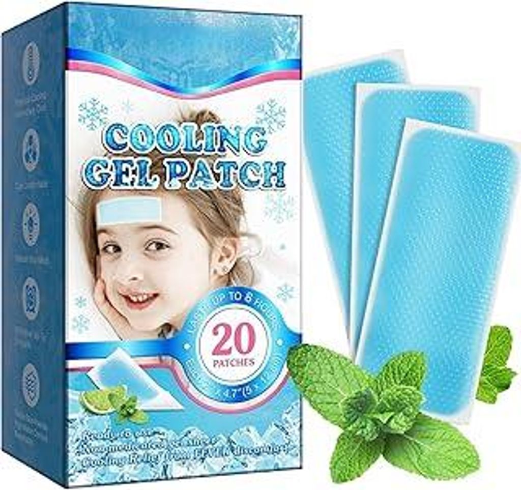 20 Stück Kühlpads Kinder, Kühlpflaster für Kinder & Erwachsene, Kühlendes Fieberpflaster mit Sanfter Sofortkühlung, Hautfreundliche Stirnpfla...
