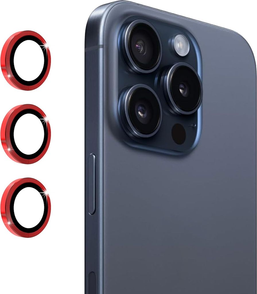 Für Apple iPhone 16 Pro / 16 Pro Max Aluminium Ring Kamera + H9 Tempered Hart Glas Rot