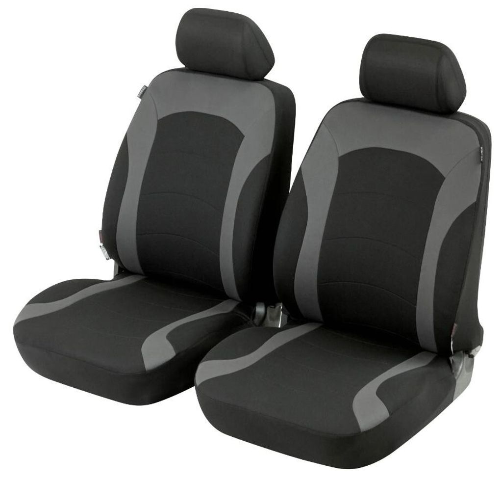 Two car seat covers are shown against a white background.