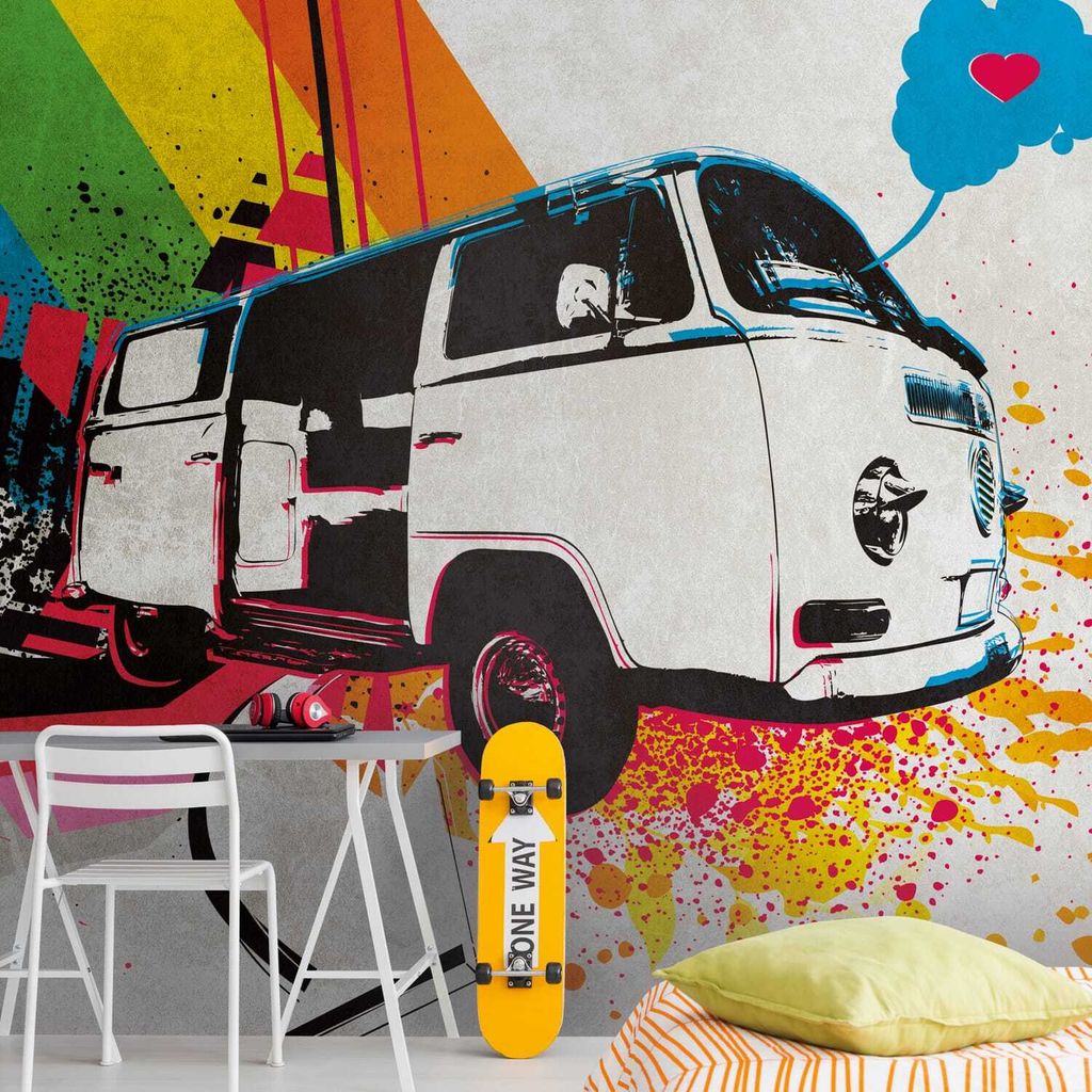 Profhome 383021-GU Fototapete Graffiti matt grau beige blau rot 3,71 m x 2,8 m
