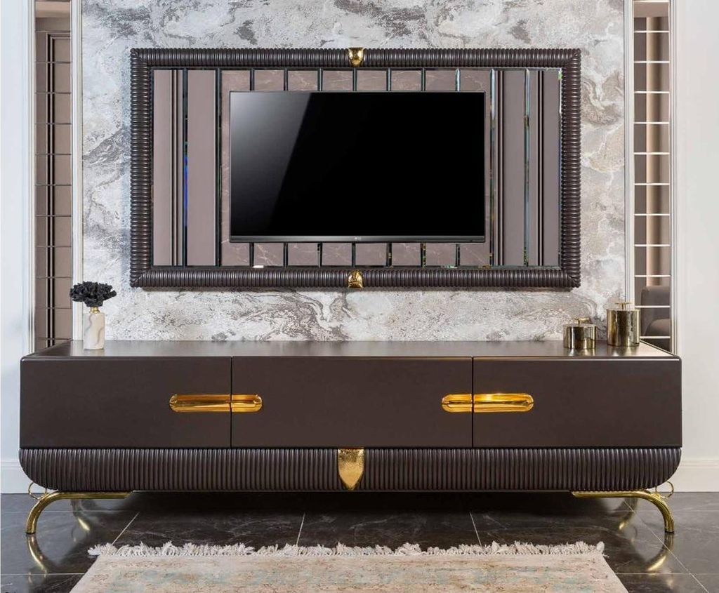 Brauner Wohnzimmer TV-Schrank Designer TV-Rahmen s Holz Set