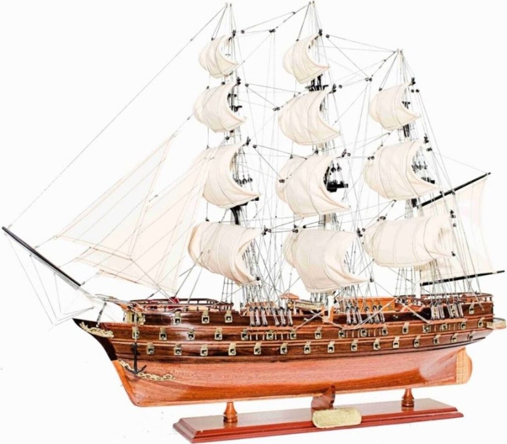 Casa Padrino Luxus Flaggschiff Napoleon mit Massivholz Ständer Braun 104 x 20 x H. 76 cm - Handgefertigt Deko Schiff Holzschiff Segelschiff Kriegs...
