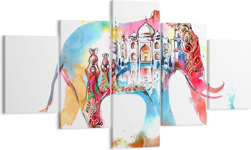 Bild auf Leinwand - Leinwandbild - Elefant Indien ethnisch Kultur - 125x70cm - Wand Bild - Wanddeko - Leinwanddruck - Bilder - Kunstdruck - Wanddek...