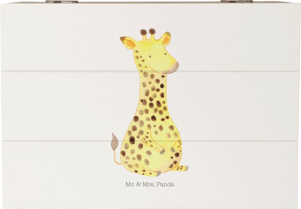 Mr. & Mrs. Panda Box Giraffe Zufrieden 22 x 15 cm - Weiß - Geschenk, schmuckkiste, Glück, fotobox, erinnerungsbox holz, Abenteuer, Afrika, Truhe,...