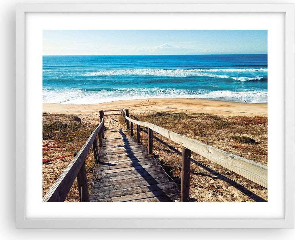 Gerahmtes Poster - Weißer Rahmen - Meer Strand Eintritt - 50x40 cm - Wand Bild - Wanddeko - Wandbilder - Kunstposter - Wandposter - Bilderrahmen -...