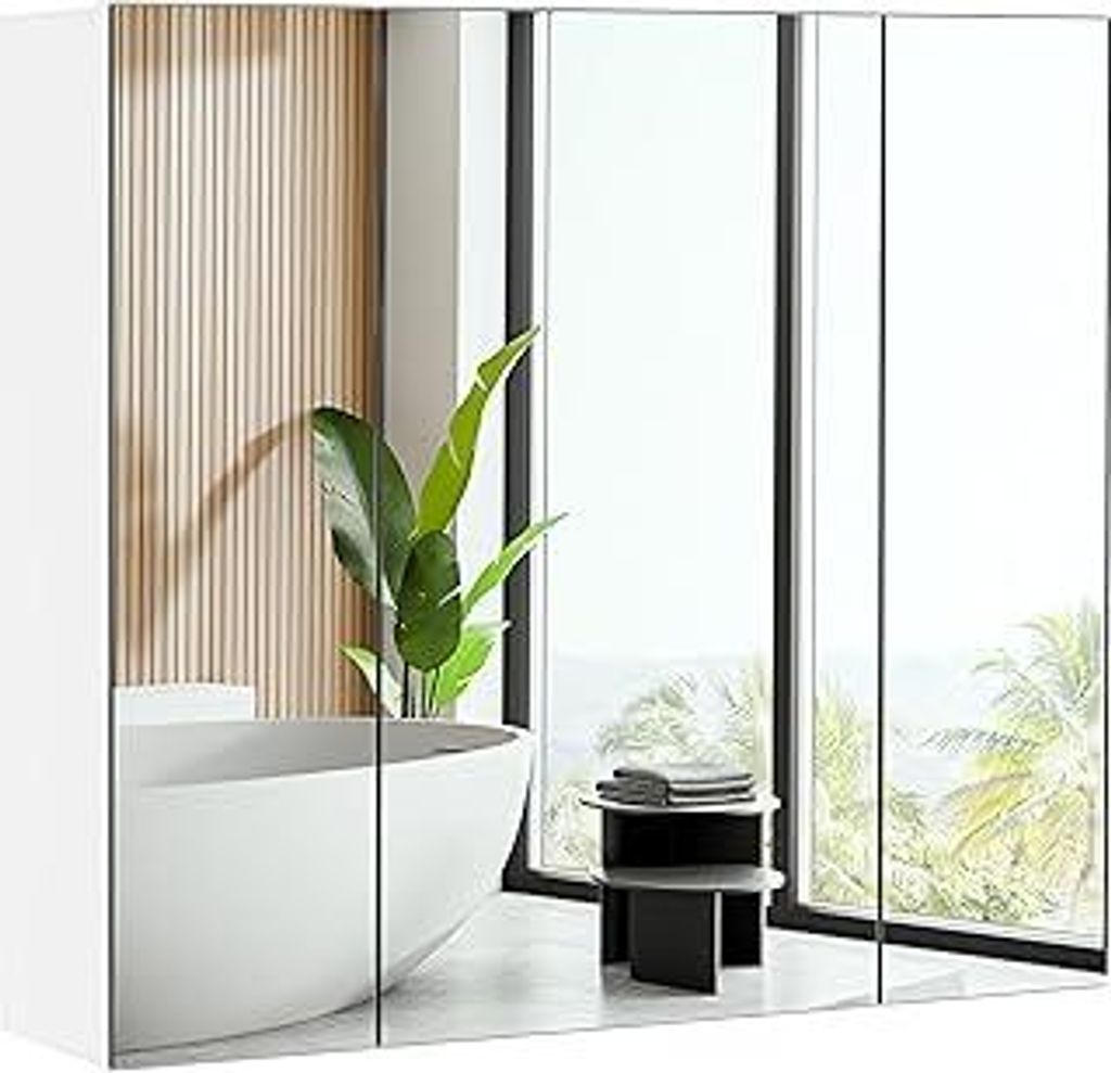 Spiegelschrank Badezimmerschrank mit 3 Spielgeltüren Aufbewahrungsschrank Wandschrank Medizinschrank Hängeschrank für Badezimmer 70,5 × 15 × 6...