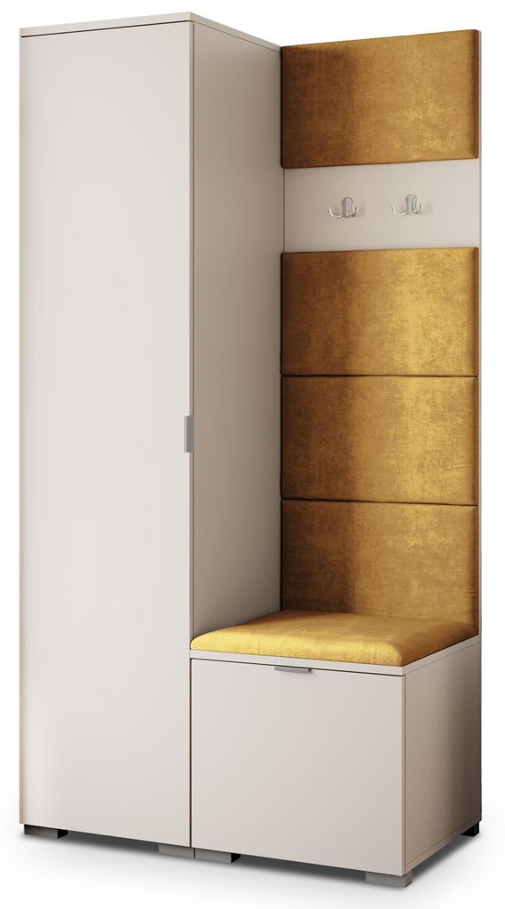 Masseno Garderobe-Set LORI 95/181/51 cm Modern Garderobenschrank Kaschmir, Veloursstoff MONOLITH 48 (Gelb)