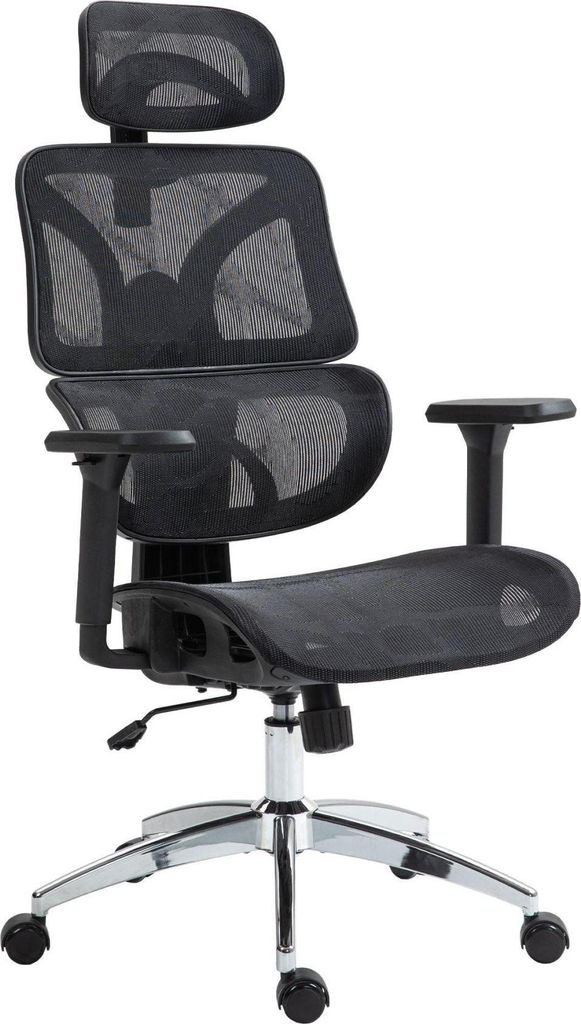 Ergonomischer Bürostuhl – Bürostuhl – Verstellbare Lordosenstütze und Kopfstütze für optimalen Komfort | Farbe: Schwarz