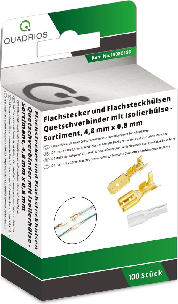 Flachstecker/Flachsteckhülsen Set, 4,8 x 0,8 mm/ 1,5 -2,5 mm², 100 teilig