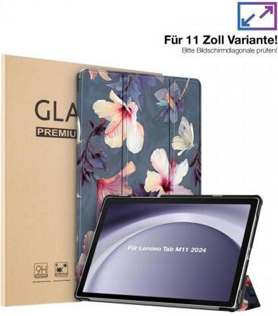 Schutzhülle + 2x 9H Display Glas für Lenovo Tab M11 11.0 Zoll Cover Case Schutz Tablet Farbe: Blühender Hibiskus