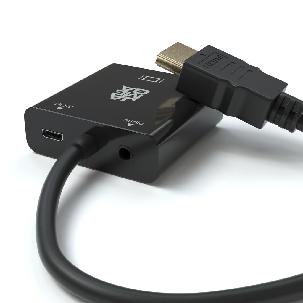 Schwarz Veetop VGA auf HDMI Adapter für HD Bildübertragung mit vergoldetem Stecker und Audio 