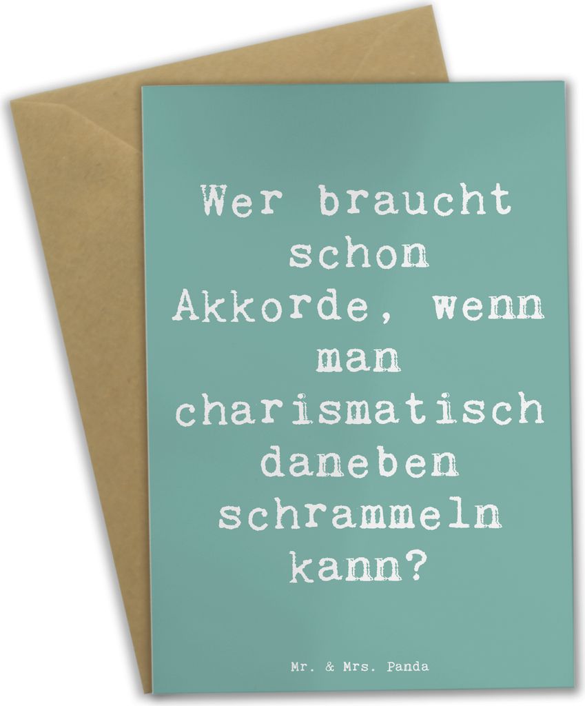 Mr. & Mrs. Panda Grußkarte Spruch Charisma Gitarre - Meeresbrise - Geschenk, Freiheit, Musik, Musiker, Lernen, hochzeitskarten, neujahrskarte, Ins...